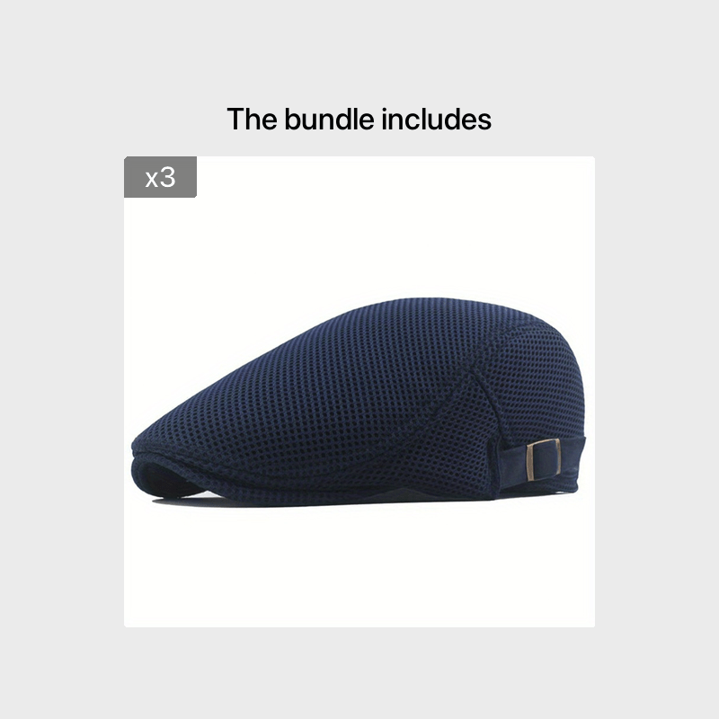 1 Men's Breathable Mesh Beret Hat - Casual Summer Style, 100% Polyester with Adjustable Faux Leather Strap for Comfort Fit