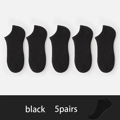5 Pairs Of Men's Knitted Solid Color Low-cut Socks, Comfy & Breathable Elastic Socks, For Daily Wearing