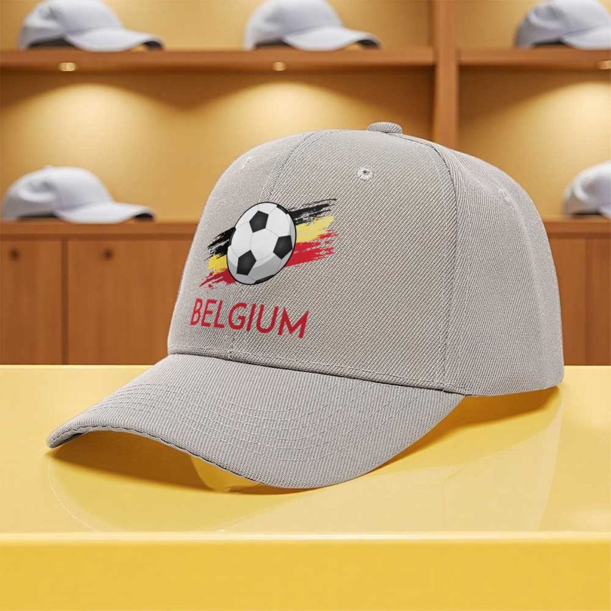 Adjustable Belgium Soccer Baseball Cap with Embroidered Patches
