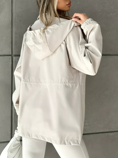 Աշնանային և ձմեռային կանացի նորաձև միագույն քամուց պաշտպանիչ բաճկոն