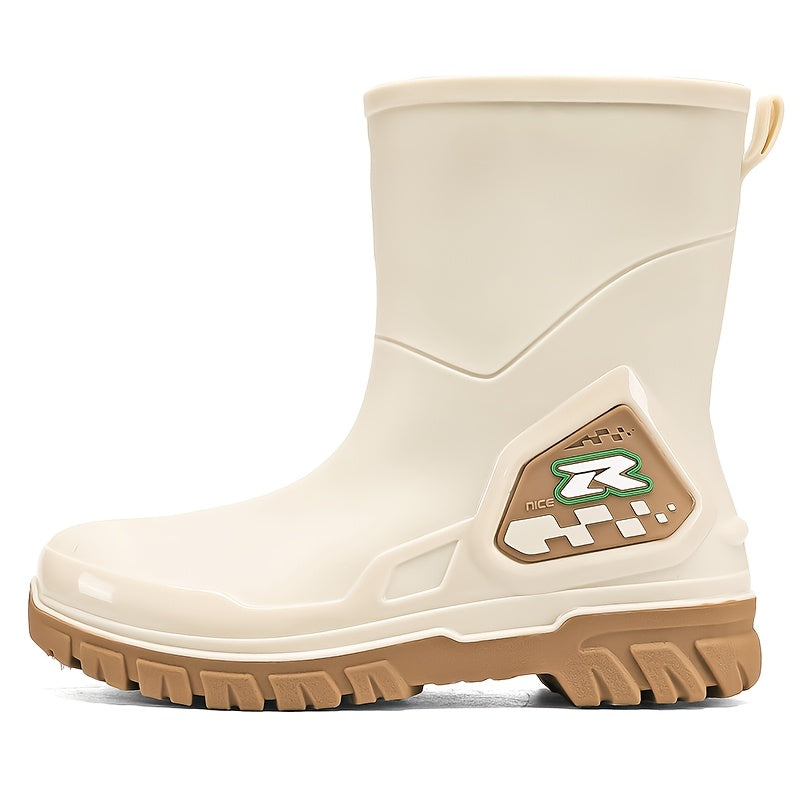 Men's Mid-Calf Rubber Rain Boots for Outdoor and Casual Wear