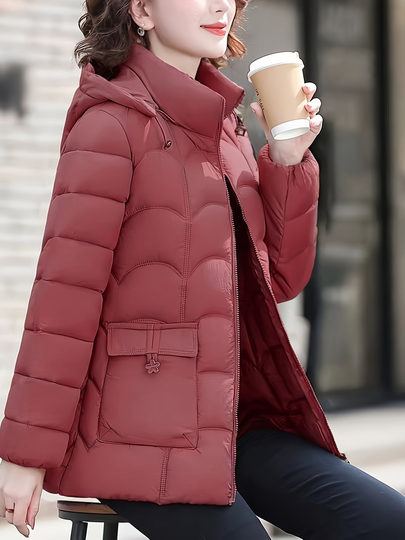 Women'S Elegant Winter Coat - Lightweight Thermal Jacket with Full-Zip Front, Long Sleeve Cold Weather Outerwear for Everyday & Formal Events - All-Season, Machine Washable Women'S Clothing, Ladies Winter Coats, Geometric Pat