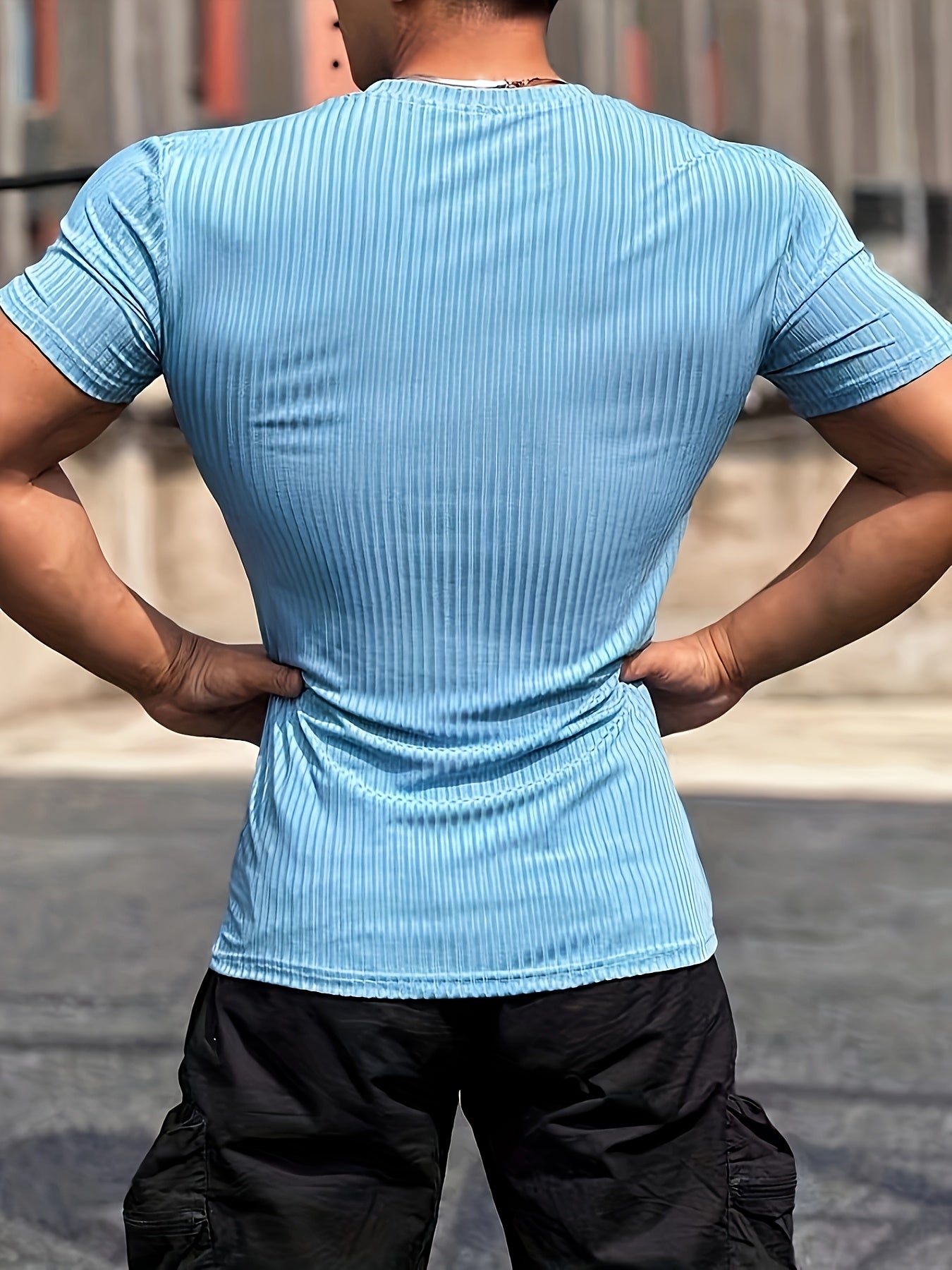 Men's Stretch Fit Short Sleeve T-Shirt - Breathable, Comfortable Polyester Blend, Solid Blue, Crew Neck, Casual  Sporty Style for Spring/Summer