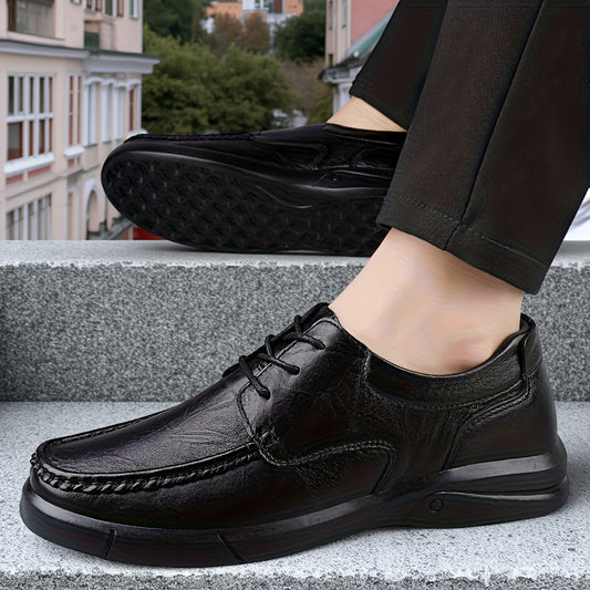 Men'S Winter Warm Fleece-Lined Ankle Boots - Genuine Leather Upper & Rubber Sole, Round Toe Lace-Up Snow Boots with Arch Support