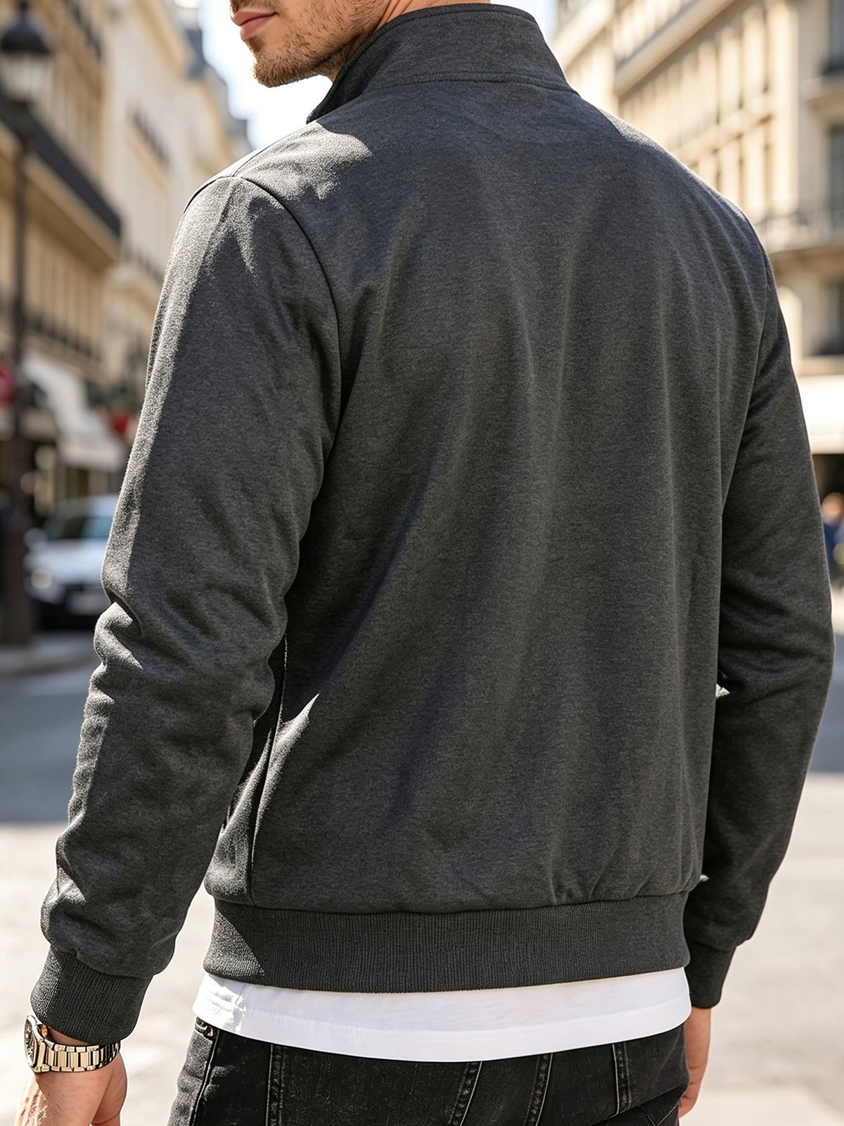 Men's Stand Collar Knit Fleece Jacket, Soft & Windproof for Spring/Fal