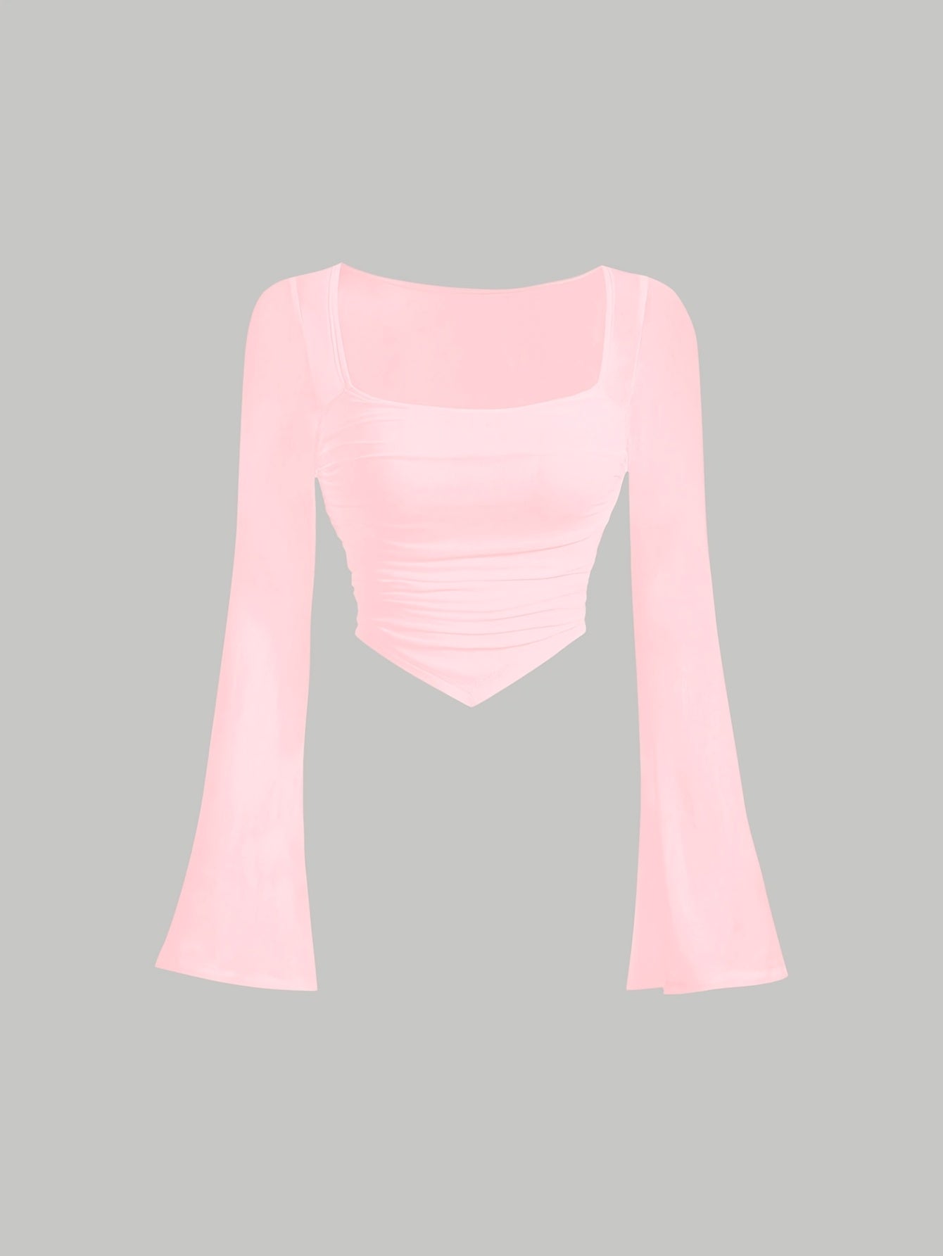 Women'S Elegant Square Neck Solid Color T-Shirt, Polyester Knit Fabric, Short Length, Stretchy Slim Fit, Spring/Fall Fashion Top