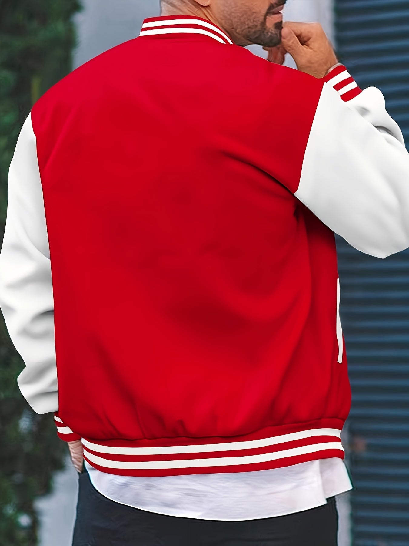 [Bold Design] Men's Stylish Black & White Varsity Jacket - Casual Baseball Coat with Pockets, Button-Up Front, Long Sleeve, Polyester Blend, Perfect for Fall & Winter, Casual Sportswear | Casual Fashion Jacket | Cotton Comfor