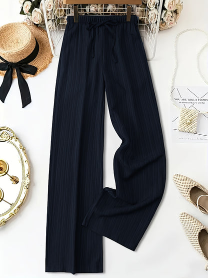 Women's Casual Wide Leg Pants with Elastic Waist and Pockets