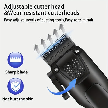 3pcs Men'S Professional Hair & Beard Grooming Kit - Cordless Clippers with LED Display, Precision Trimmer Set, USB Rechargeable, for Home Use, Perfect Holiday Gift - ayq