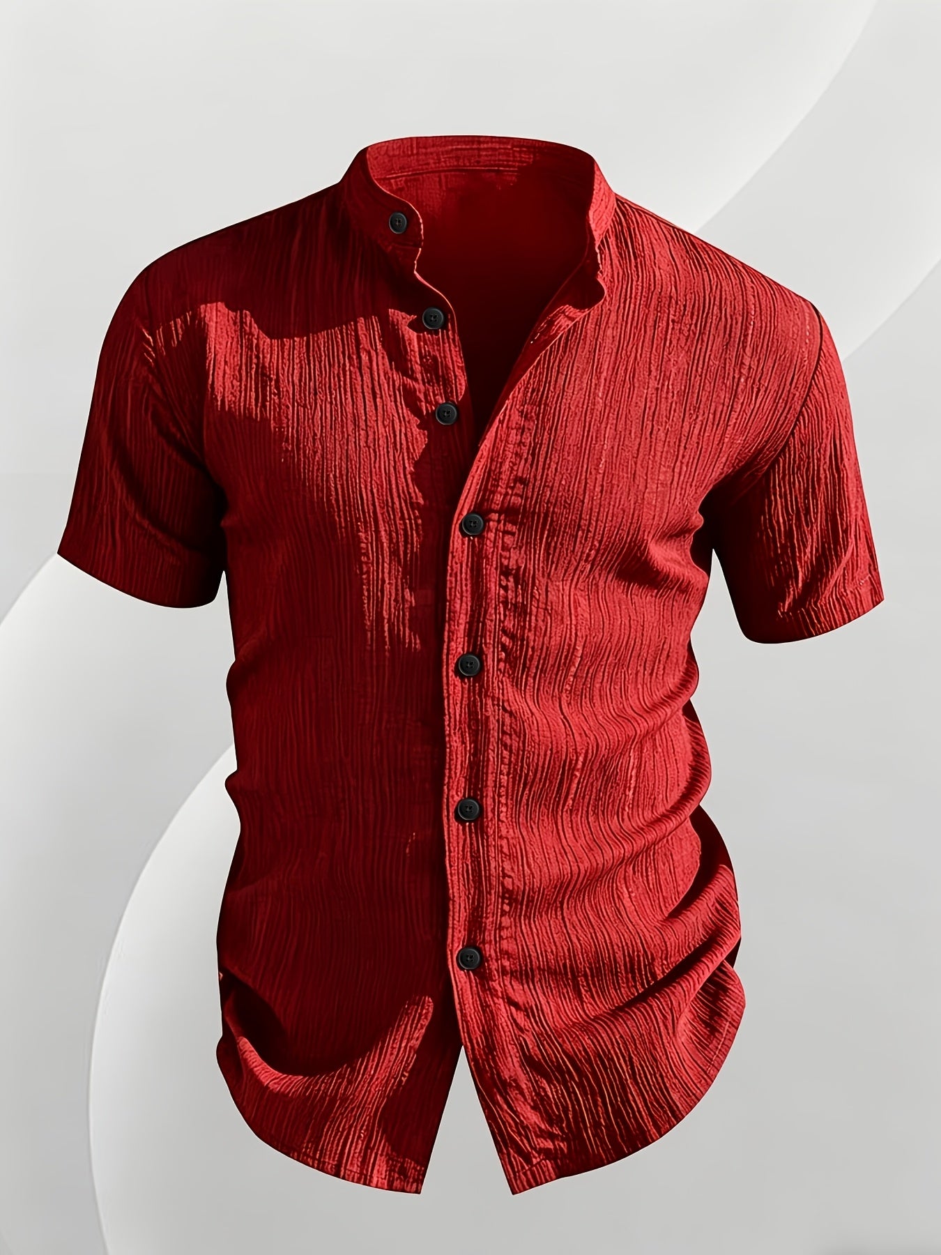 Men's Casual Solid Color Short-Sleeve Shirt with Stand Collar