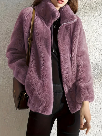 Մեծ չափս - կանացի նոր բրդյա բաճկոն, ձմեռային կարդիգան սվիտեր, հաստ և տաք երկկողմանի մարջանագույն բրդյա կտոր, ազատ և ոճային վերնազգեստ։