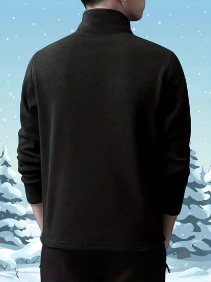 Men'S Heavyweight Full-Zip Hoodie - Thermal Winter Jacket with Zipper Closure, Stand Collar, Long Sleeve Cold Weather Coat for Skiing, Commuting - Thick Insulated Outerwear (Solid Color) - Easy-Care Zipper Front Closure, Wint