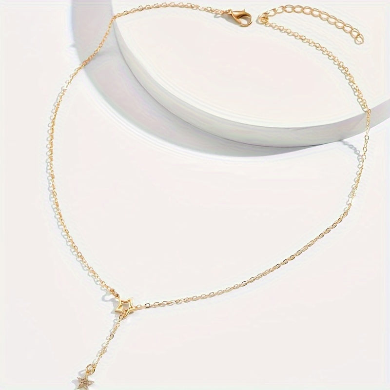 Exquisite Shiny Star Y-Shaped Clavicle Chain Necklace For Women Dating Party Jewelry，women Gift