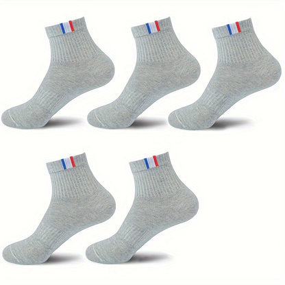 5/10 Pairs Of Men's Solid Sport Crew Socks, Breathable Sweat-absorbing Comfy Soft Casual Simple Style Socks All Seasons Wearing