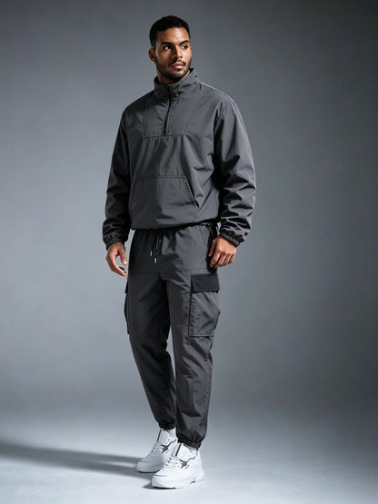 Men's Windproof Nylon Athletic Tracksuit Set with Cargo Pants
