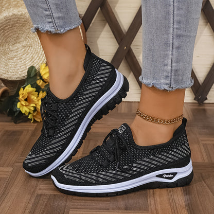 Women'S Knit Casual Sneakers - Stylish Striped Weave Pattern, Breathable Non-Slip Comfort Shoes with Rubber Sole for Outdoor Wear