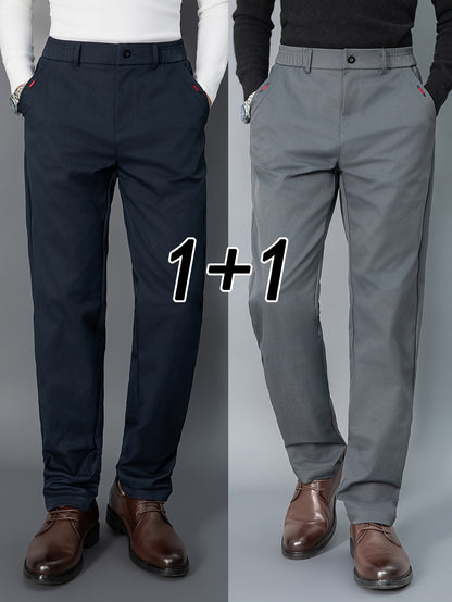 2pcs Men's Light Business Casual Pants - Straight Leg Dress Trousers, Lightweight & Comfortable for Office and Casual Attire, All Seasons, Navy Blue & Black, Polyester Fabric, Machine Washable, Versatile Dress Trousers | Styl