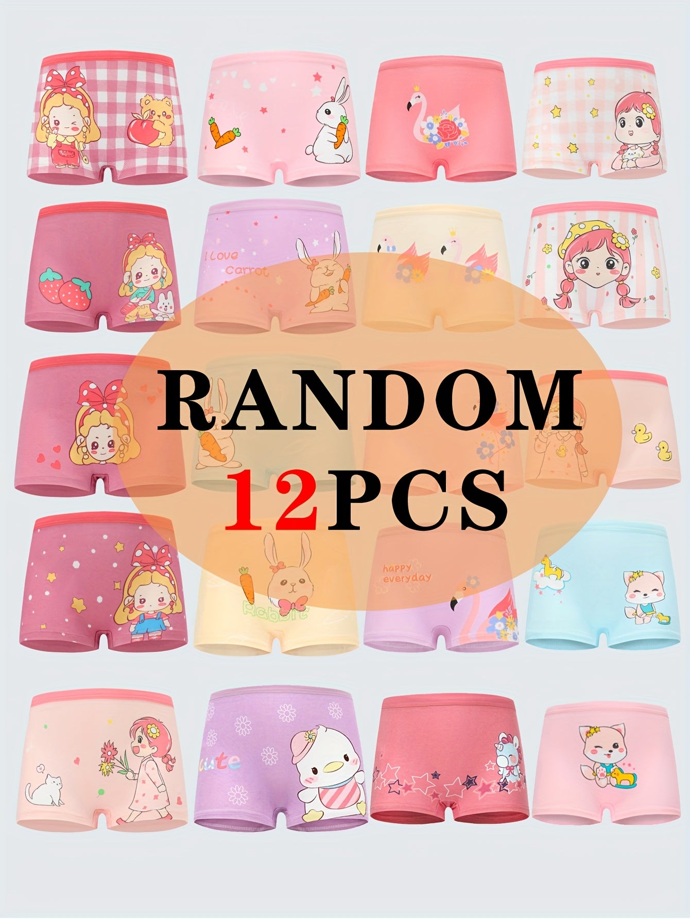 Girls' Cotton Boxer Briefs with Cute Cartoon Prints - 12pcs