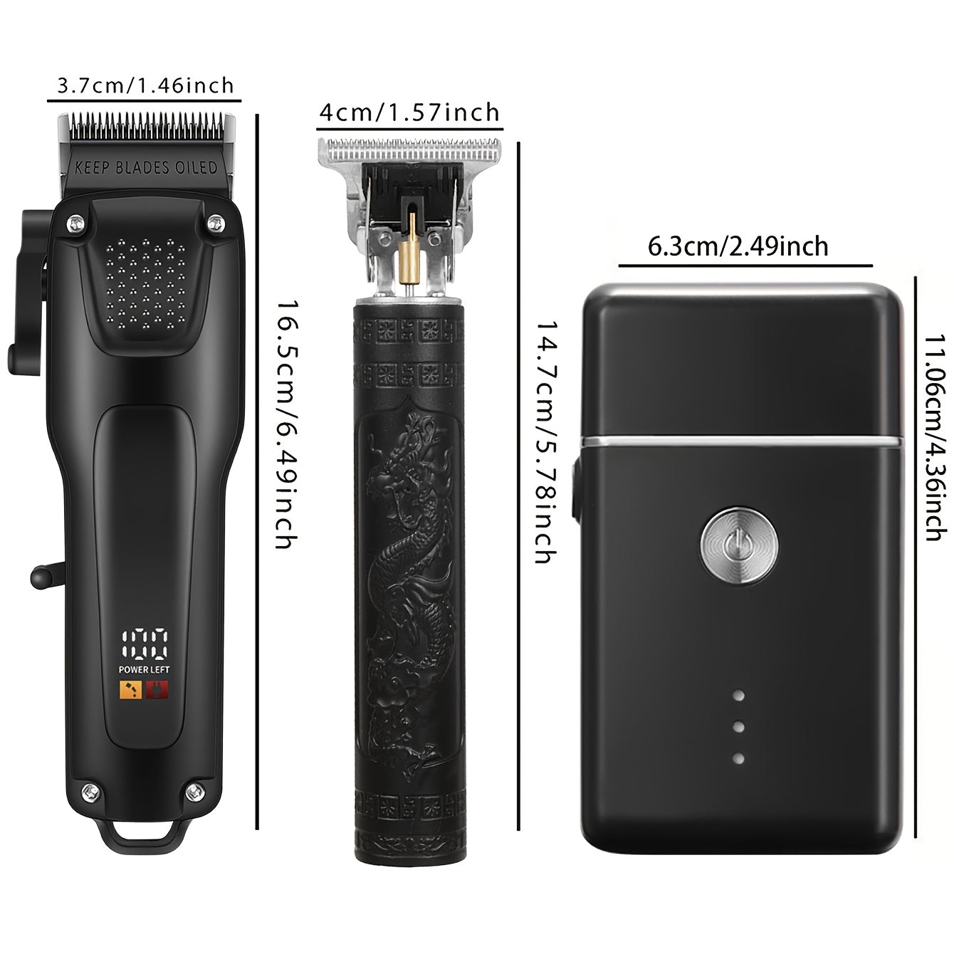 3pcs Men'S Professional Hair & Beard Grooming Kit - Cordless Clippers with LED Display, Precision Trimmer Set, USB Rechargeable, for Home Use, Perfect Holiday Gift - ayq
