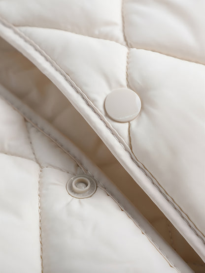 Կանացի սպիտակ փքված բաճկոն՝ թեթև, երկար թևքերով, կոճակներով առջևից, բարձրորակ պոլիեսթեր, լվացվող մեքենայով, գարնանային, աշնանային և ձմեռային առօրյա ոճով