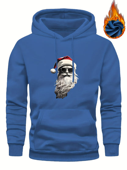 Men'S Heavyweight Hooded Sweatshirt with Santa Claus & Santa Hat Print - Thick Winter Pullover, Long Sleeve Hooded Sweater for Christmas, Halloween, New Year'S - Cozy Cold Weather Clothing For Men, Couples, Family - Ideal Hol