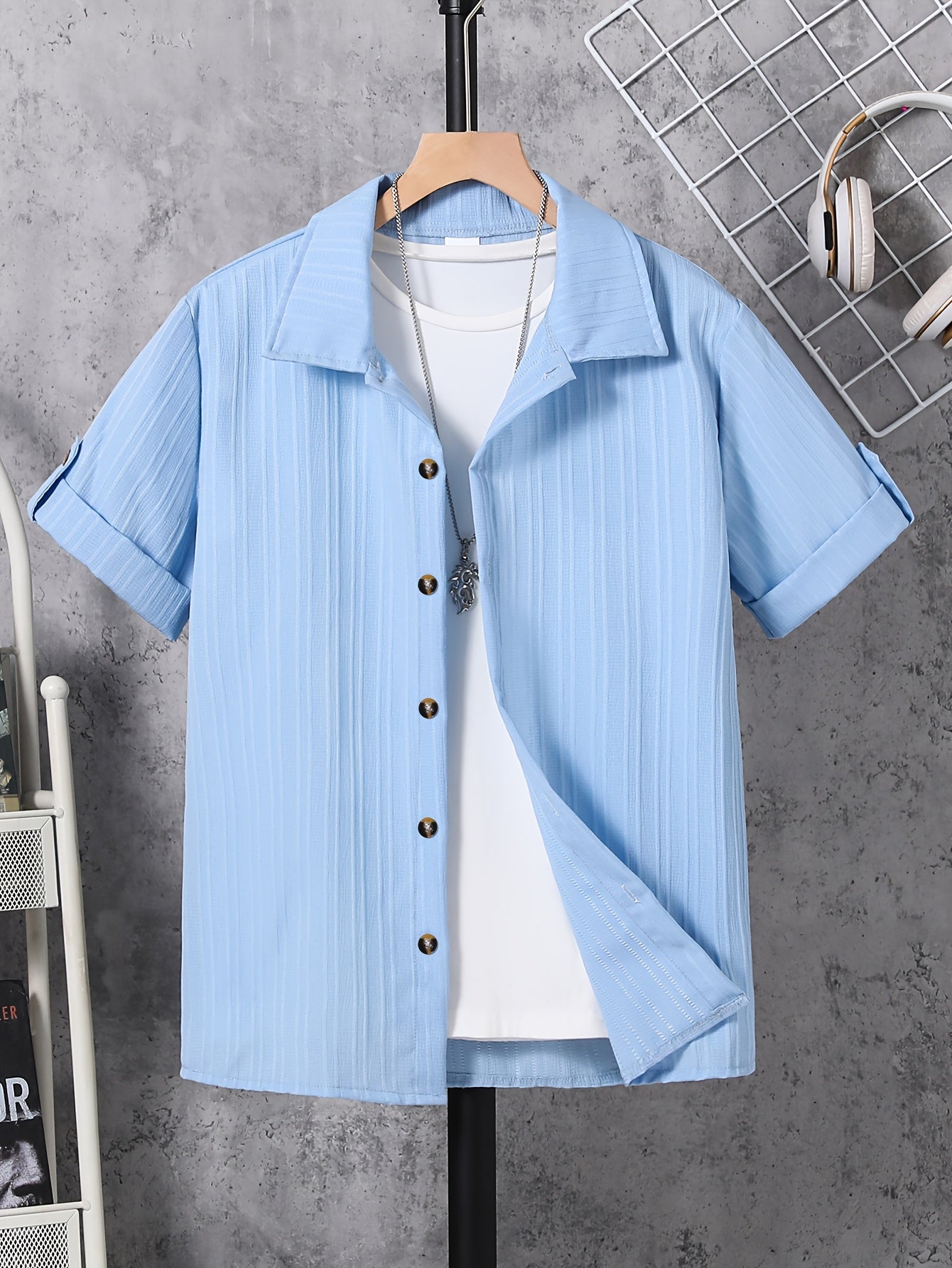 Youth Boys' Casual Wave Stripe Short-Sleeve Shirt for Summer