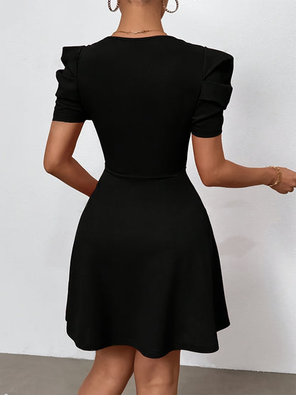 Elegant Heart Neck A-line Dress, Polyester Elastane Blend, Solid Color, All Season, Women'S Clothing