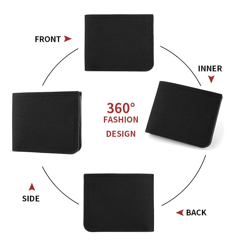 1pc Men's Short Canvas Initial Name Wallet, Zippered Denim Wallet for Men, Plain Ultra-Thin Letter Wallet for Men