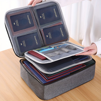 1pc Synthetic Leather Document Bag with Combination Lock, 3-Layer Water-Resistant Zipper File Storage Case, Portable Travel Home Organizer for Laptop, Files, Certificates - Office Essentials, Travel Document Organizer | Porta