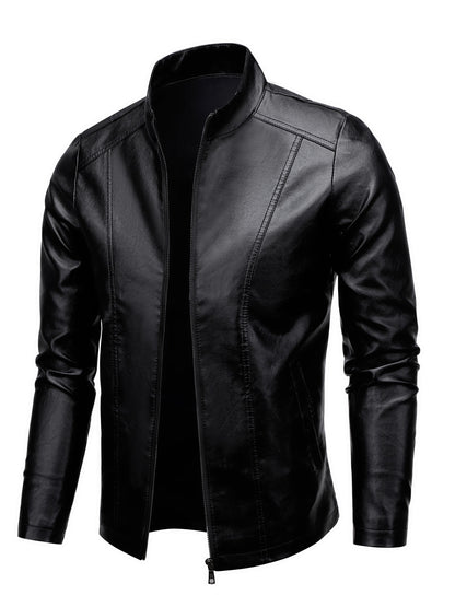 Men'S Casual Jacket - Stand Collar Zip-Up Long Sleeve - 100% Polyurethane, Solid Color, Non-Stretch Woven Fabric, Regular Fit with Functional Pockets for Daily Wear