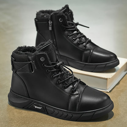 Men's Casual High-Top Hiking Boots with Warm Fleece Lining
