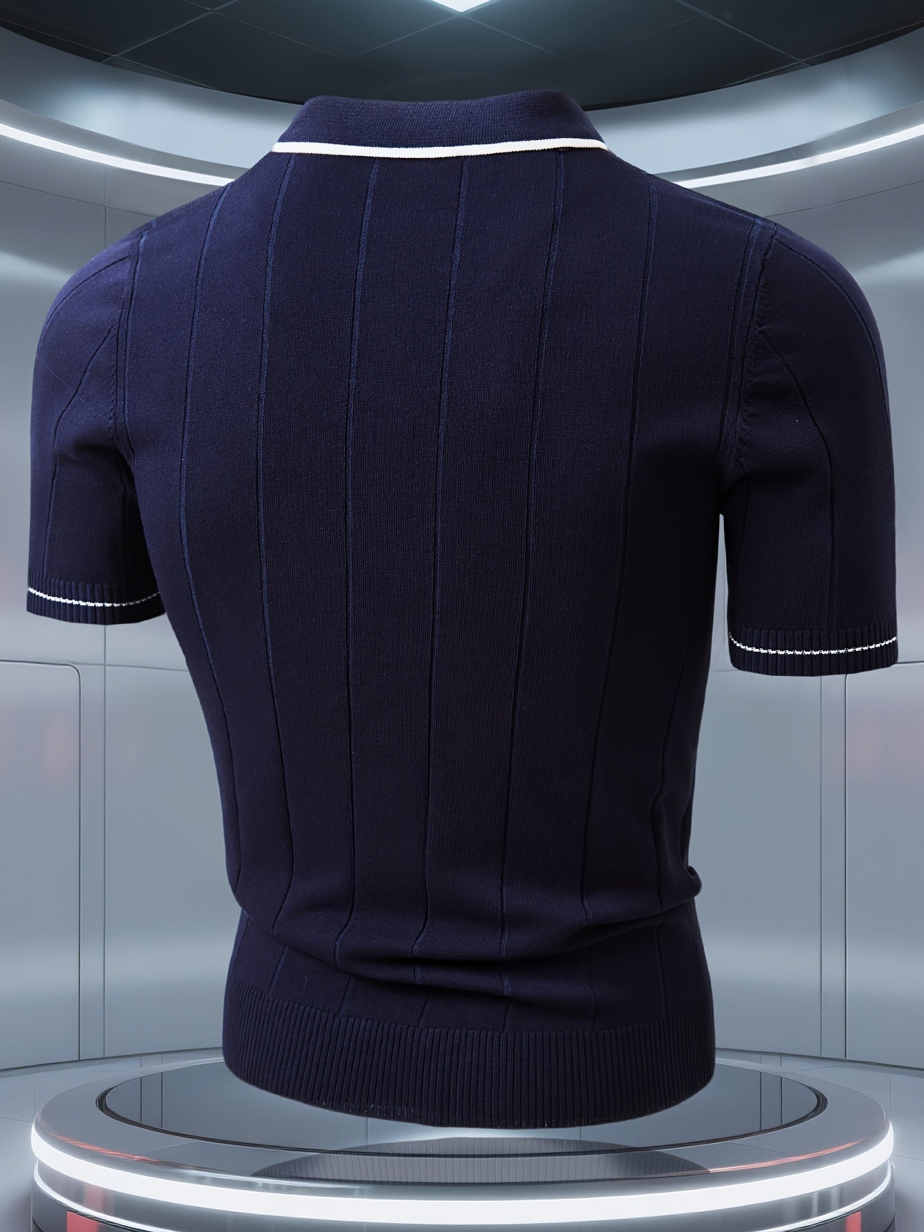 Men's Knitted Polo Shirt with Classic Vertical Stripes - ayq