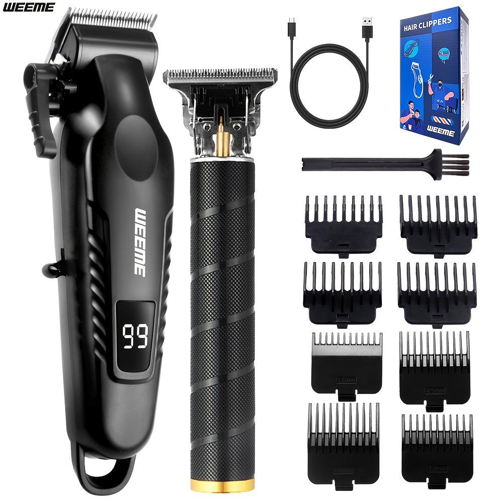 WEEME 2pcs/3pcs Men's grooming suit Multi-function electric hair clipper shaver trimmer alloy steel head three-gear adjustment USB fast charging LCD power display household travel car must-have gift for husband, boyfriend and