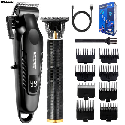 WEEME 2pcs/3pcs Men's grooming suit Multi-function electric hair clipper shaver trimmer alloy steel head three-gear adjustment USB fast charging LCD power display household travel car must-have gift for husband, boyfriend and