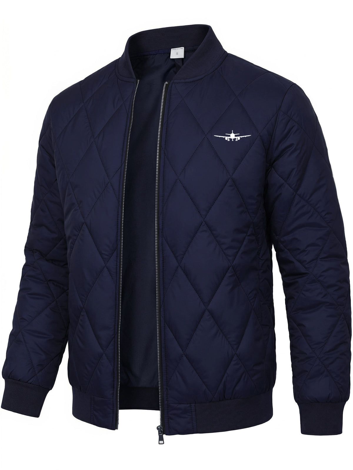 Men's Casual Padded Baseball Collar Coat with Chest Print