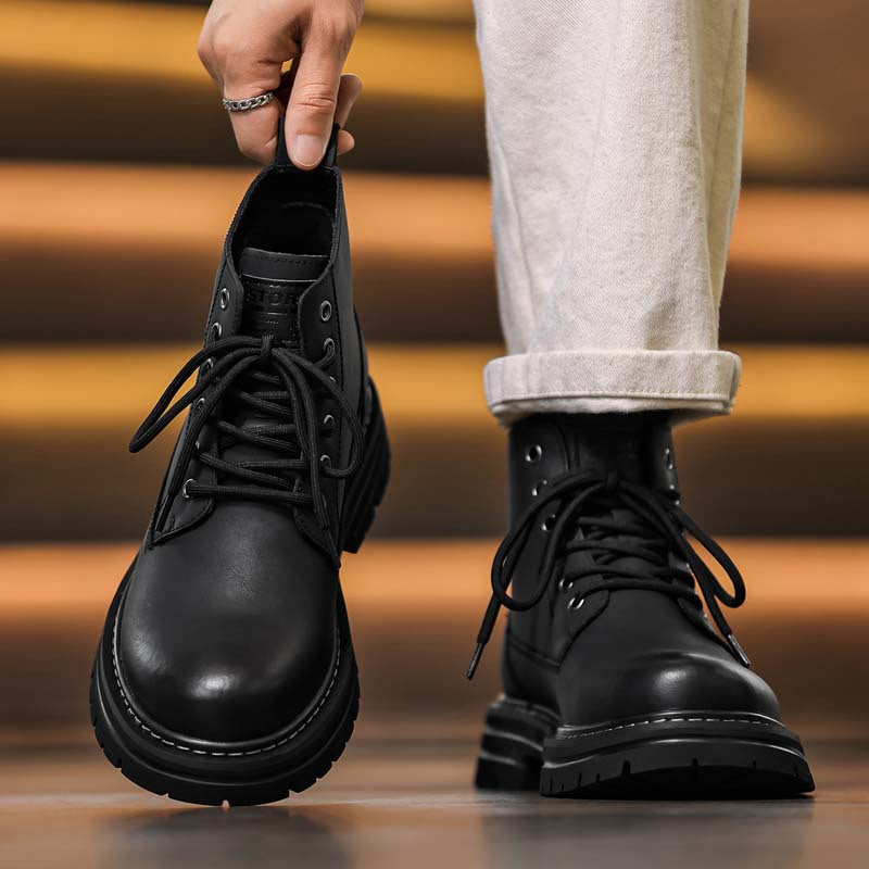 Men's Super Thin Retro Short Lace-Up Boots All-Season PU