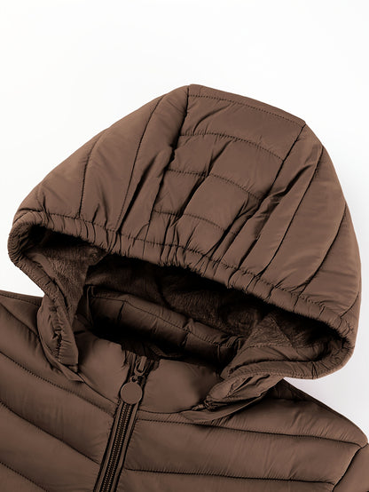 Կանացի թեթև, սև, գլխարկով ձմեռային բաճկոն՝ գրպաններով - Էլեգանտ երկար թևքերով վերնազգեստ, նեյլոնե նյութ, կայծակաճարմանդով դիզայն, իդեալական է առօրյա կամ ճանապարհորդության համար, ձմեռային վերարկուներ