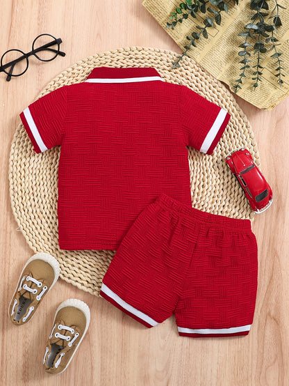 Boys' Summer Polo Shirt & Shorts Set in Jacquard Fabric