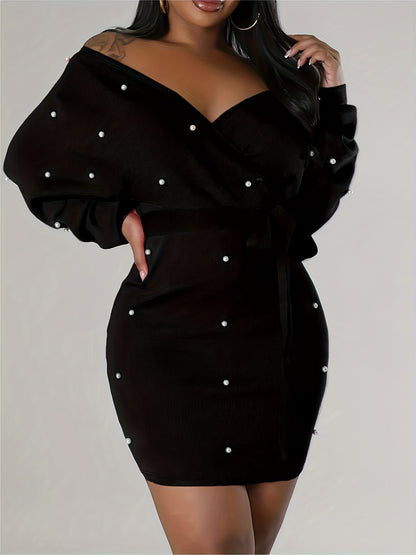 Women'S Clothing: Off-Shoulder Dress with Long Sleeves And Beaded Bodycon Style