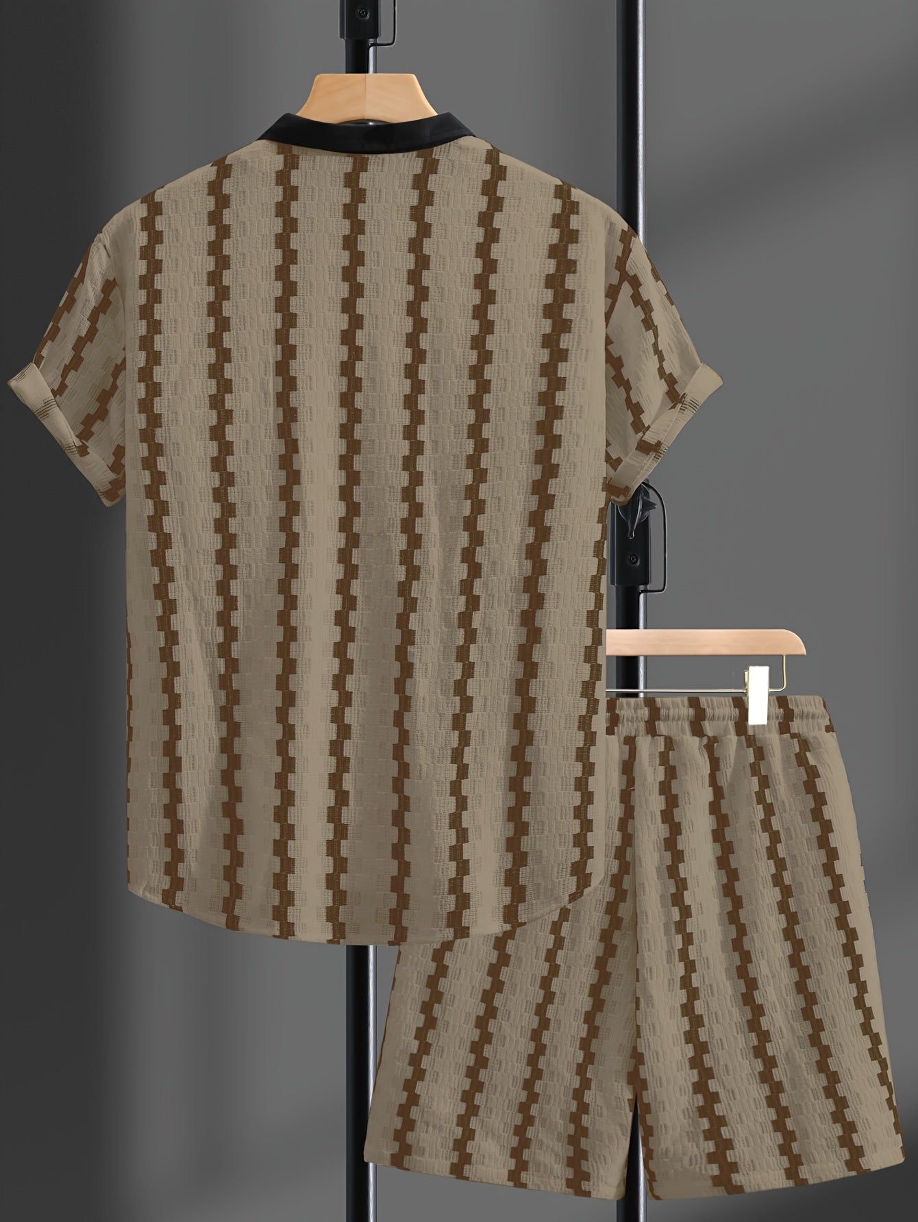Men's Summer Casual 2-Piece Set with Color Block Shirt & Shorts
