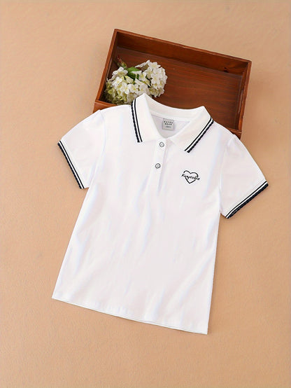 Girls' Preppy Short Sleeve Polo and Pleated Skirt Set