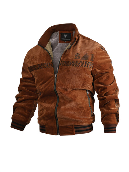 Men's Winter Fleece Jacket with Ribbed Cuffs and Stand Collar