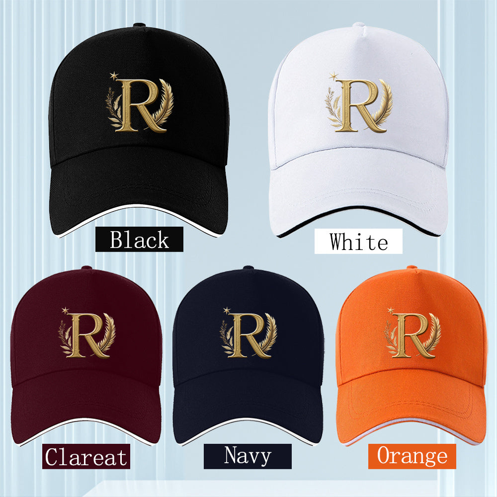 Lightweight Adjustable Baseball Cap with Golden Letter R and Wheat Ear