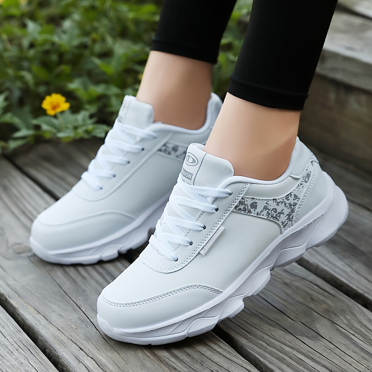 Women's Waterproof Casual Sneakers - Lightweight, Fashionable Lace-Up Running Shoes with Soft MD Sole, Breathable Mesh Lining, and Floral Pattern - Perfect for Work, School, and Casual Attire, Ladies Sneakers