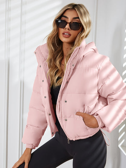 Կանգնած օձիքով գրպաններով փքված բաճկոն, ձմռան համար նախատեսված առօրյա լարով երկար թևքով բաճկոն, կանացի հագուստ