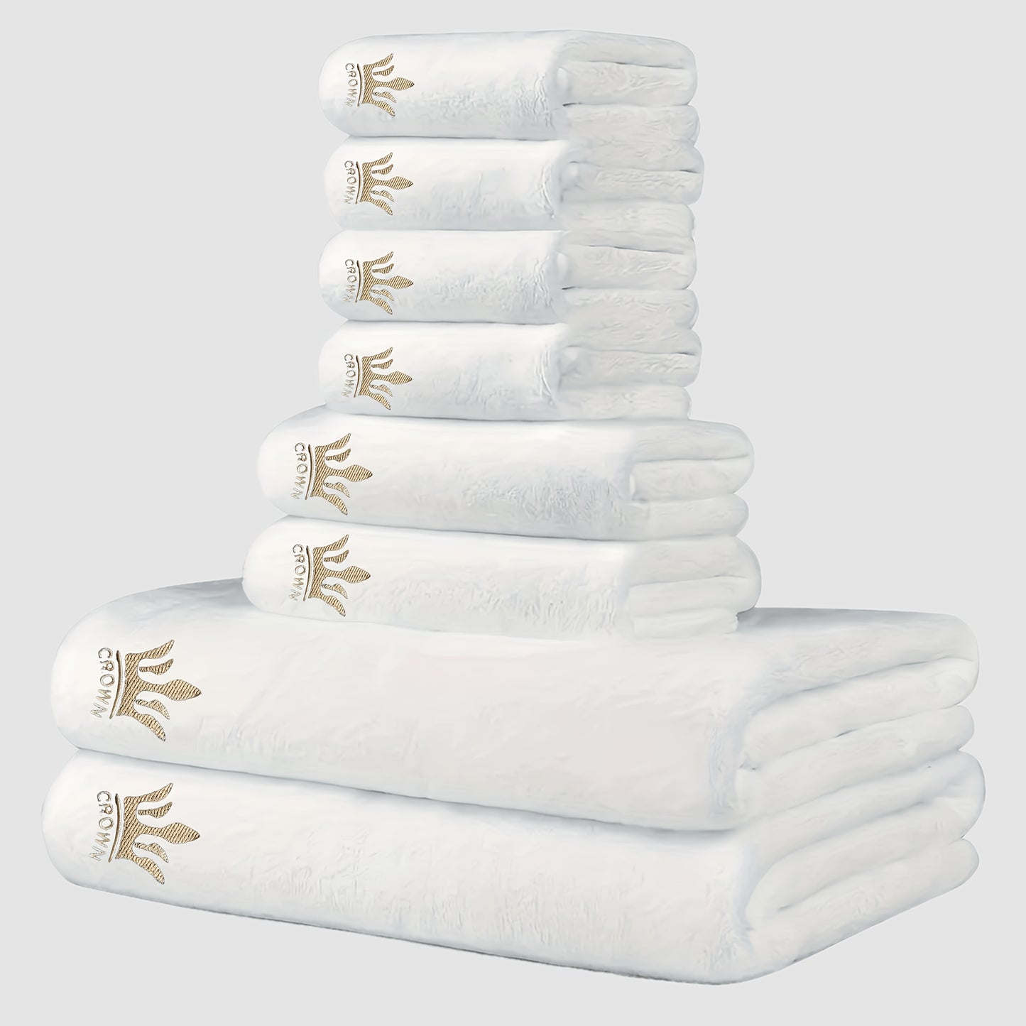 8pcs Super Soft Coral Bath Towel Set, Crown Embroidery, 2pcs 70 X 140Cm Bath Towels, 2pcs 42 X 70 Cm Hand Towels, 4pcs 35 X 35 Cm Washcloths, Quick-Drying, Fast-Absorbing, Lightweight, Perfect for Home, Hotel And Spa Use, Out - ayq