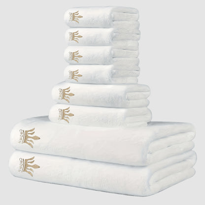 8pcs Super Soft Coral Bath Towel Set, Crown Embroidery, 2pcs 70 X 140Cm Bath Towels, 2pcs 42 X 70 Cm Hand Towels, 4pcs 35 X 35 Cm Washcloths, Quick-Drying, Fast-Absorbing, Lightweight, Perfect for Home, Hotel And Spa Use, Out - ayq