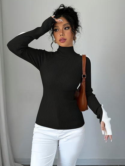 Elegant Contrast Color Turtleneck Soft Base Layer Top