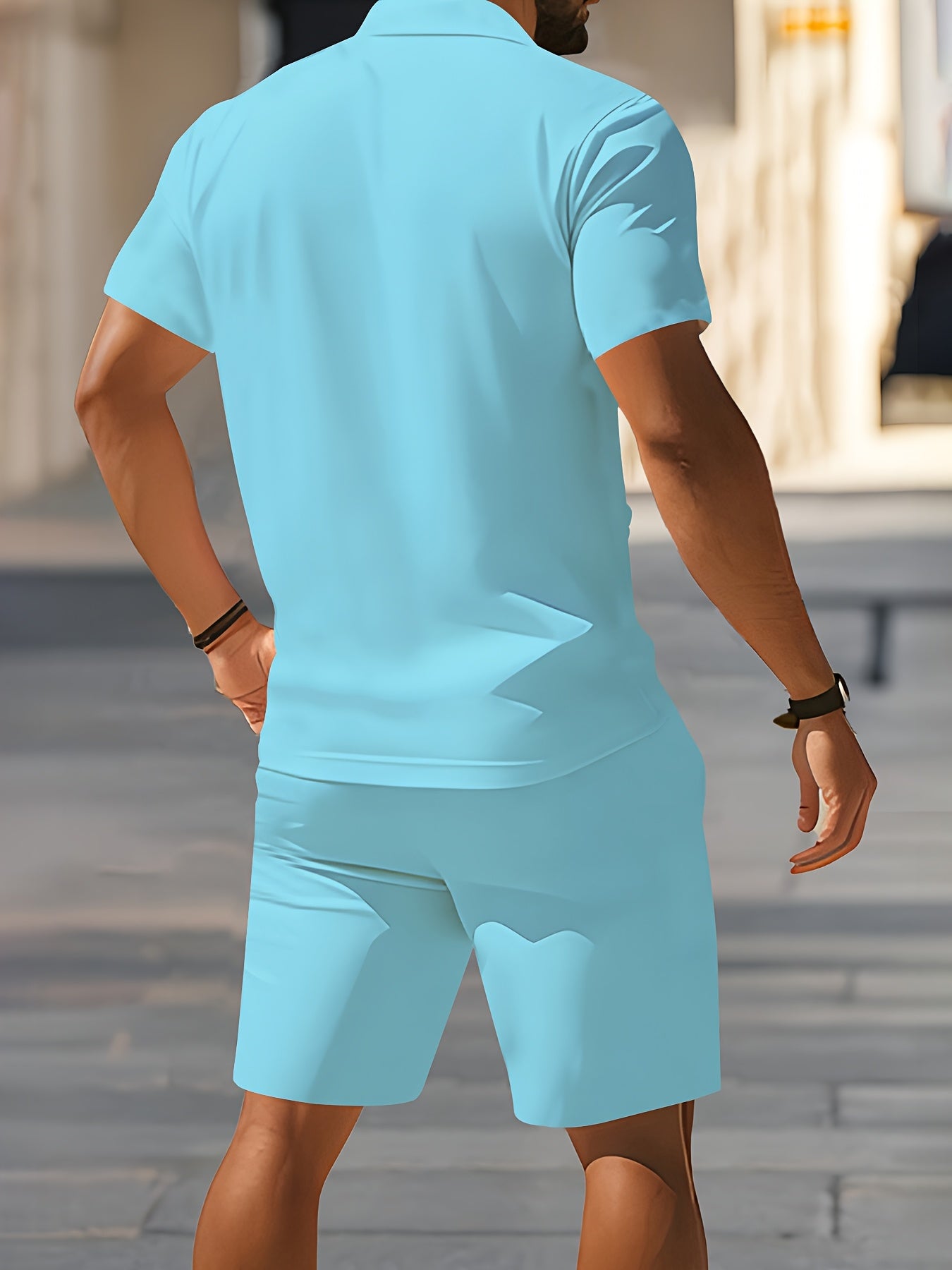 Men's Outdoor Fitness Polo Set with Lapel Collar and Shorts