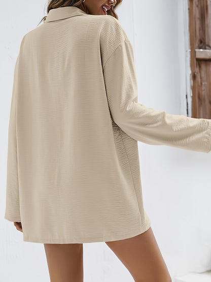 Women's Casual Summer Long Sleeve Shirt & Elastic Waist Shorts Set